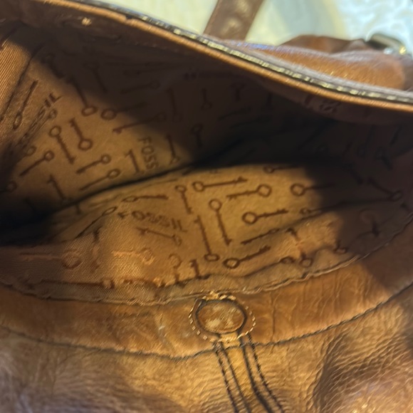 Fossil Classic Boho Rustic Versatile Brown Pebbled Leather Crossbody Bag Purse - Picture 5 of 6